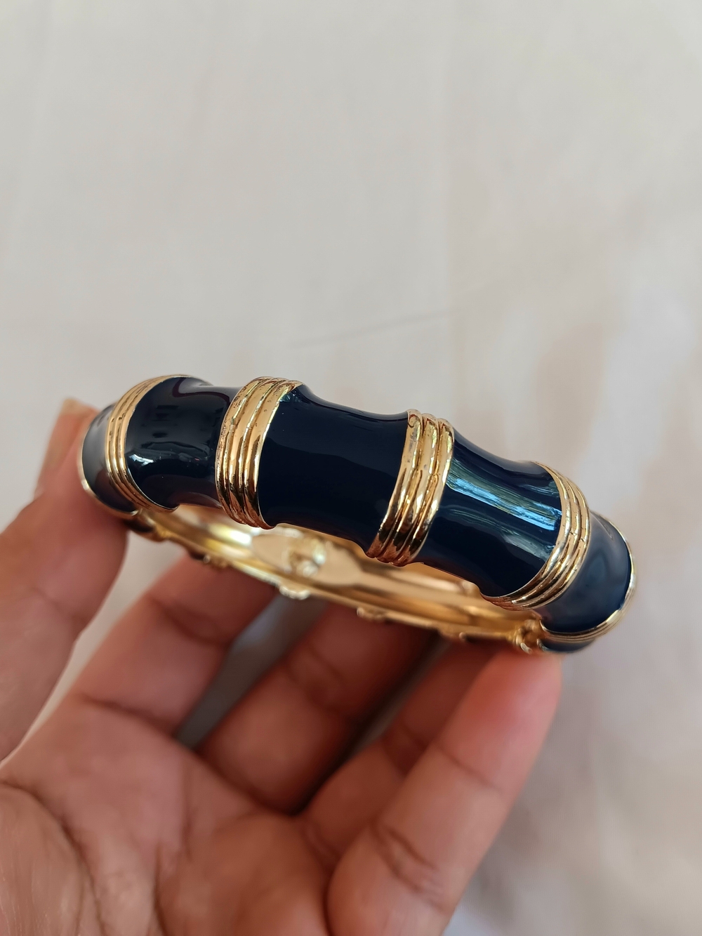 J. Crew Gold-Tone Navy Enamel Bamboo-Style Bangle